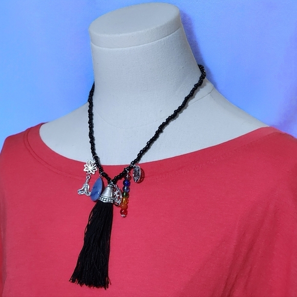 ๐๏ธBoho Tassel 7 Chakra Beaded Necklace | Handmade Yoga Energy Summer Jewelry - Picture 4 of 9